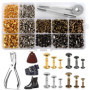 180 Pièces Rivets en Cuir, 3 Tailles Rivets Couture, Double Rivet Goujons Tubulaires en Métal, Rivets Cuir avec 3 Pièces Outil d