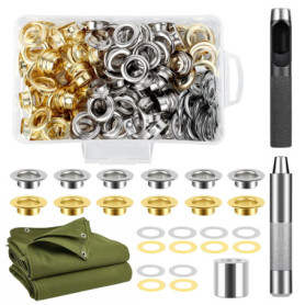 120 Pcs Trousse à Oeillets pour Baches 12mm, Oeillet Meta, Kits Outils à Oeillets Coutur, Oeillet de Rondelle Kit, Quatre Couleu