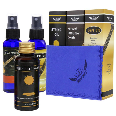 Premium Guitar Care Kit 3 pièces, huile de citron, polissage, huile de cordes de guitare, pour le nettoyage et l'entretien de la