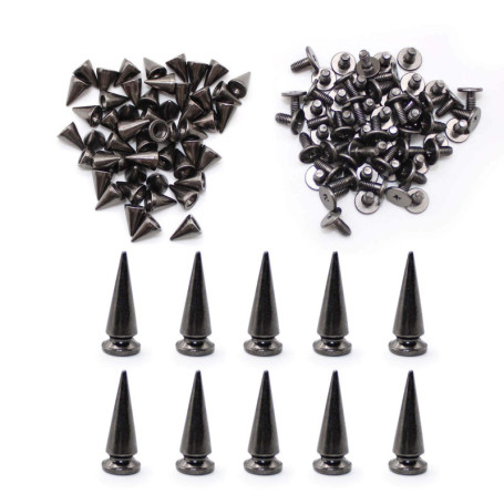 WJUAN 50 Pcs Hauteur 9,5 mm Rivet Cône Punk et 10 Pcs Hauteur 24 mm Pointes Rivet Punk, DIY Craft Punk Rivets avec Vis pour Sacs