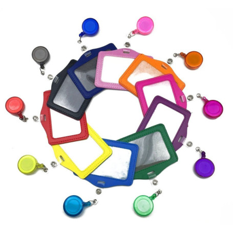 mciskin Lot de 10 porte-cartes multicolores en cuir synthétique avec clip rétractable Horizontal