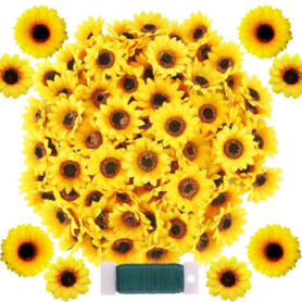 Woohome Lot de 120 têtes de tournesol artificielles, 7 et 9 cm, en plastique, pour la maison, le jardin, la maison, la fête, la 