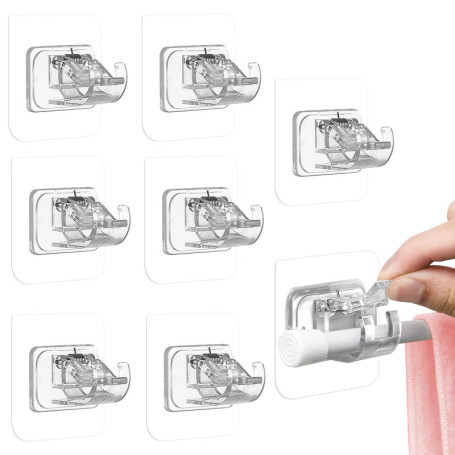 UKOFEW 8 Pièces Supports de Tringle à Rideaux Autocollants, Support de Rideau sans Perçage, Supports de Tringle Auto-Adhésifs Tr