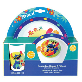FUN HOUSE | Set Vaissellle Lilo & Stitch Pour Enfant | 1 verre, 1 Assiette + 1 Bol | Réutilisable & Micro-Ondable | Licence Offi