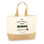 Sac Maman d'Amour | Cabas de Plage Courses Coton et Toile de Jute Idée Cadeau Femme
