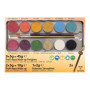 Eulenspiegel 212233 - Palette de maquillage Fiesta, 12 couleurs, 2 pinceaux, kit de maquillage vegan, maquillage enfant, carnava