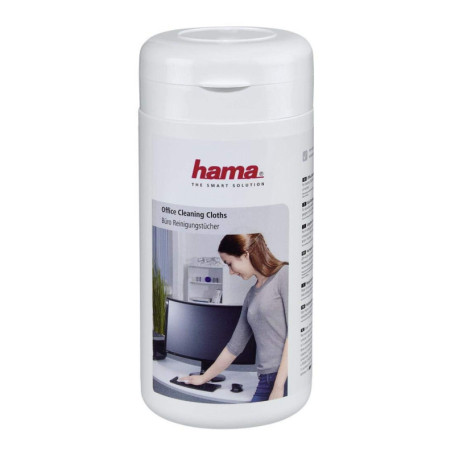 Hama Lingette Nettoyante Bureau (Boite de 100 Lingettes Humides, Chiffons de nettoyage pour les surfaces de bureau, clavier, éta