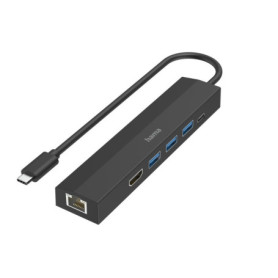 Hama Hub USB-C Multiports (Adaptateur 6 en 1: 3 USB-A, 1 USB-C Power Delivery PD, 1 HDMI, 1 Ethernet, Station d'Acceuil PC Porta