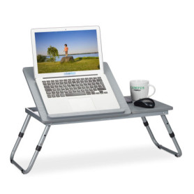 Relaxdays Table pour Ordinateur Portable, Hauteur réglable, Pliable, Surface de Travail inclinable, 44x73x34,5 cm, Gris