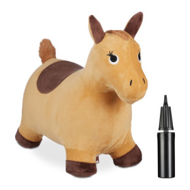 Relaxdays Animal Sauteur, Jouet en Forme de Cheval, Charge maximale : 50 kg, sans BPA, 3 Ans et Plus, Marron Clair