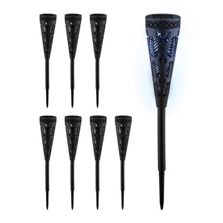 Relaxdays Lampe Solaire pour extérieur, Set de 8, Originale, Ressemble à Une Torche, avec Piquet, HD : 41x7 cm, Noire