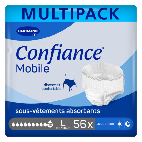 Confiance Mobile - Slips Absorbants pour Hommes et Femmes - Niveau d'Absorption = 10 gouttes (Fuites Urinaires Importantes) - Di