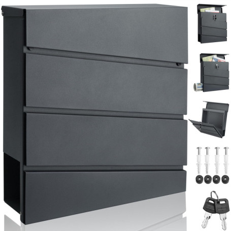 Monzana Boîte aux Lettres Murale XXL Acier zingué Anthracite Tube journaux courrier étiquette nom 2X clés Fente d'insertion