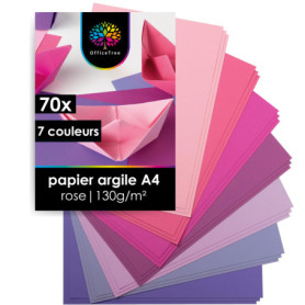 OfficeTree 70x Feuilles Papier Rose A4 130g - 7 Couleurs - Pour Bricoler, Plier & Imprimer - Cartonné Tons Roses - Feuilles Cart