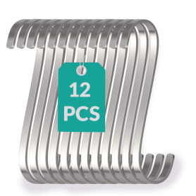 Praknu 12 Crochets Plats en Forme de S en Acier Inoxydable - 8cm - Charge jusqu'à 25kg - Crochet de Suspension pour Cuisine