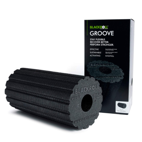 BLACKROLL GROOVE (30 x 15 cm) | Rouleau de massage rainuré & foam roller de sport maison original en dureté moyenne pour l'exerc