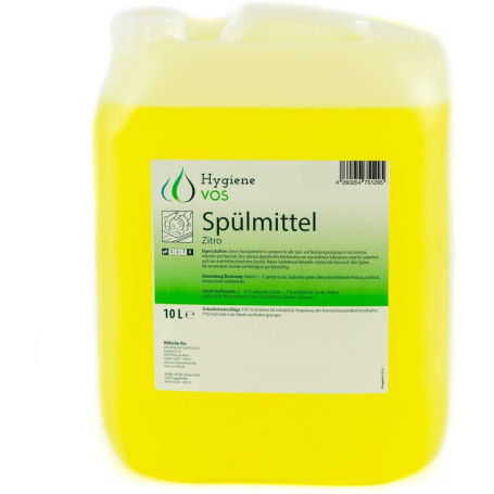 Hygiene VOS Professional Lave-vaisselle liquide 10 litres. Enlève efficacement la graisse la plus résistante. Parfum d'agrumes, 