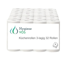 Hygiène VOS 32 rouleaux de cuisine absorbants 3 plis originaux dans un énorme paquet de 8 x 4 rouleaux (32 x 50 feuilles)