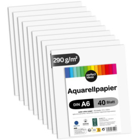 perfect ideaz 40 feuilles FSC de papier aquarelle, DIN-A6, 290 g/m², blanc, légèrement rugueux et mat, pour les artistes, écolie