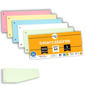 perfect line 100 Intercalaires classeur A4, Forme trapézoïdale, bandes de séparation en carton recyclé, Fabriqué en Allemagne, s