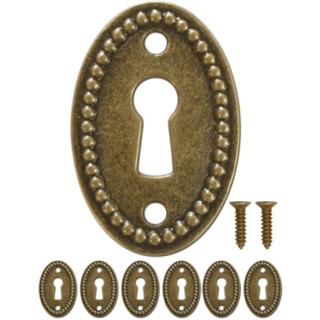 FUXXER Lot de 6 plaques de clé antique, rosaces de serrure, design vintage, en laiton, 37 x 24 mm