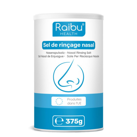 Sel Nasal Raibu pour Douche Nasale - 150 Portions (Boîte XXL) : Durable avec Cuillère Doseuse - Sel de Rinçage Nasal Végétalien,