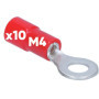 Lot de 10 cosses à anneau Kalitec RKSRM4 0,5-1 mm² I Partiellement isolées M4 rouge I Cuivre I Col en PVC I pour connecter des c