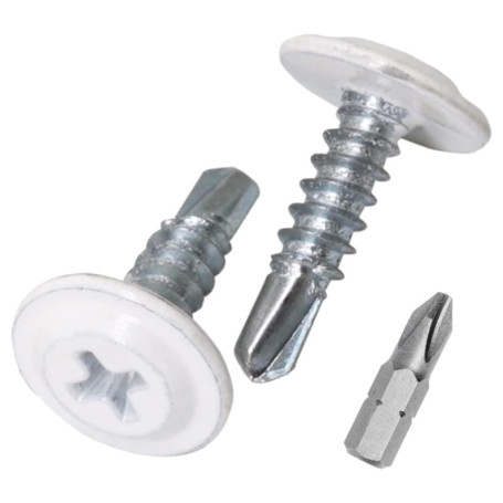 SKIR'CO Lot de 150 vis autoforeuses peintes 4,2 x 16 mm, tête de réglage modifiée Phillips Vis à tôle Tête gaufrée (150, Blanc P