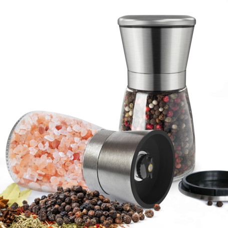 KitchenBoss Moulin a Poivre 2 Pièces Moulin a Sel Réglable Salieres et Poivrieres, Poivrier avec Noyau de broyage en Céramique, 