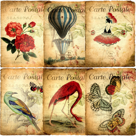 Carte Postale Lot de 6 feuilles de papier de riz 20,32 x 26,67 cm - Différentes images imprimées en papier de mûrier 30 g/m² - F