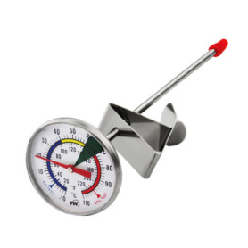 Thermomètre à lait pour café avec sonde en acier inoxydable de 175 mm Thermomètre à café avec clip Température du lait professio