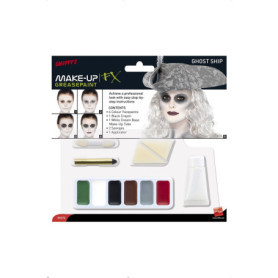 Smiffys Kit maquillage vaisseau fantôme, fard vert, blanc, marron, gris et rouge, crayon noir, applicateur et 2 éponges