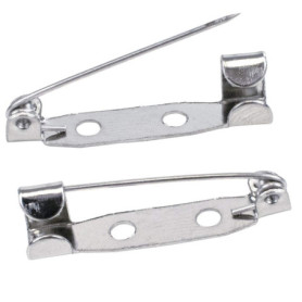 Broches x100 – Fermoir arrière sécurisé avec fermeture à barre arrière – 25 mm – Dos de broche argentés avec 2 trous pour la fab
