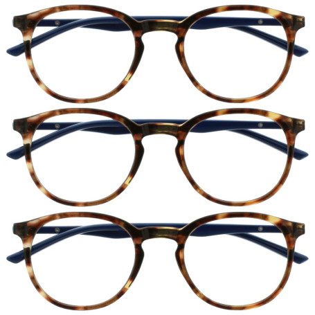 OPULIZE Met Lunettes de Lecture Anti-Lumière Bleue Pack de 3 Montures Rondes et Minces Charnières à Ressort Améliore le Sommeil 
