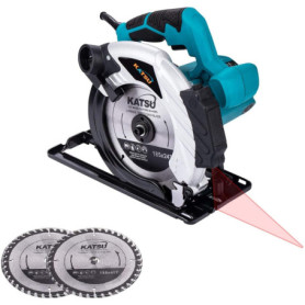KATSU Scie circulaire 185mm 1600W avec Guide Laser et 2 Lames 24T + 40T, Coupe 65mm (90°), 45mm (45°) pour le Travail du Bois, l