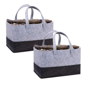volumoon 2PCS Sac à Bûches en Feutre, Panier à Bois de Chauffage, Sac Courses en Feutre Pliable, Sac Rangement à Jouets, Sacs en