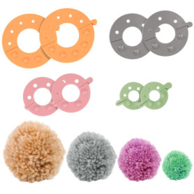 Curtzy Machine a Pompon en Plastique (Lot de 4) - 4 Tailles (3,5/5,5/7 et 9 cm) - Kit Pompons Loisirs Creatifs Réutilisable pour
