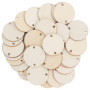 Belle Vous Lot de 100 Rondin de Bois Deco Brut avec Crochets en S - 3,4 cm - 2,5 mm Cercle Bois Naturel Pré-Percé - Bricolage, T