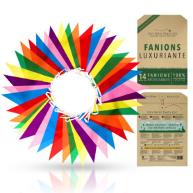 Fanion Guinguette Réutilisable Premium - Guirlande Fanion Extérieur / Intérieure, Guirlande Fanions Tissus Imperméable, Banderol