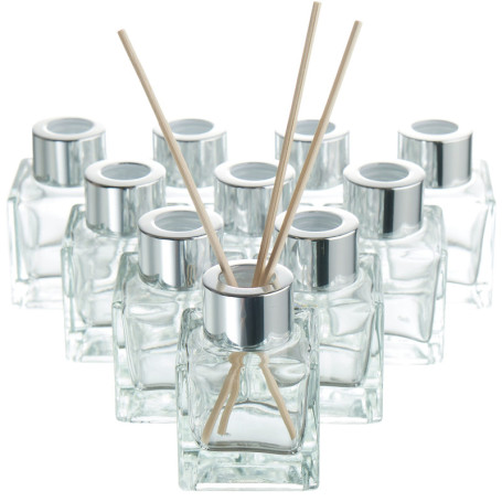MATANA 10 Bouteilles Diffuseur en Verre Vides avec 40 Bâtonnets de Parfum - Diffuseur Parfum Bouteilles, Flacon Diffuseur Parfum