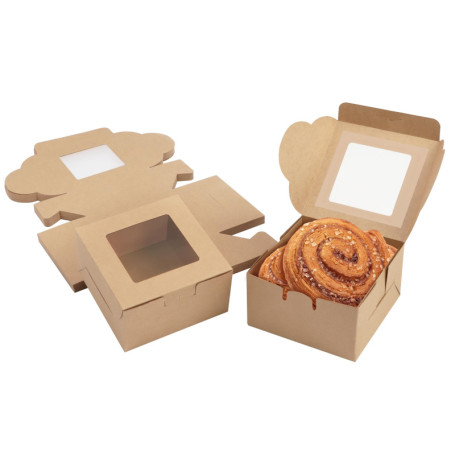 Belle Vous Boite Papier Kraft Marron avec Fenêtre Transparente (Lot de 50) - 10,16 x 5,7 cm - pour Donut, Mini Gâteau, Pâtisseri