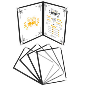 Belle Vous Protege Menu A4 - Lot 5 Porte Menu Restaurant 2 Page Double Face Style Américain - Pochette Menu Noires avec Coins Pr