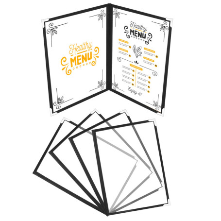 Belle Vous Protege Menu A4 - Lot 5 Porte Menu Restaurant 2 Page Double Face Style Américain - Pochette Menu Noires avec Coins Pr
