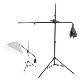Support d'éclairage Photographie Kit: 1x Support Lumineux Aluminium Réglable 200cm et 1x Trépied Girafe Bras 140cm avec Double C