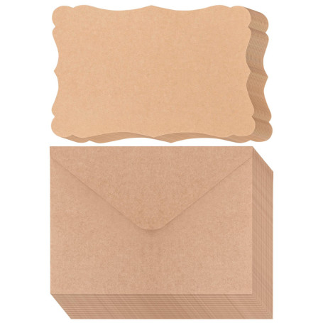Belle Vous Carte Papier Craft Vierge avec Enveloppes (Lot de 50) - 17,6 x 12,4 cm - Lot Enveloppe Kraft avec Carte - Confection 