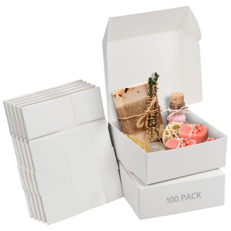 Kurtzy Boite Cadeau Blanche (Lot de 100) – Boîte Blanche Papier Kraft 12 x 12 x 5 cm - Boite Carton Blanche Emballage Cadeau Fac