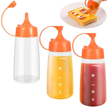 3 PCS Bouteille à Sauce Plastique, 300 ml Bouteille à Condiments avec Capuchon, Condiments Squeeze Bouteilles, Presser Les Boute