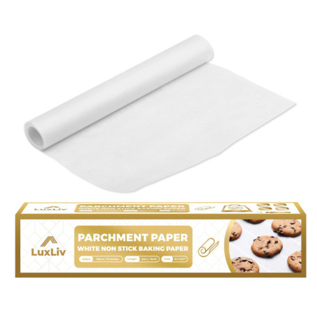 LuxLiv® Rouleau de papier sulfurisé blanc 300 mm (30 cm) x 164 ft (50 m) pour la cuisson, accessoires pour pain au levain, roule