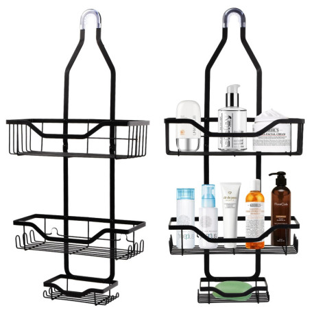 Azonelife Panier de Douche à Suspendre Sur la Tête, 3 Couches Étagère de Douche à Suspendre avec Crochet et Plateau de Savon Ran