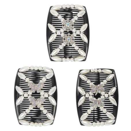 OWill Peigne Chignon 3 PCS Peigne Magique, Peigne Cheveux Femme, Double Pince Élastique Peigne Chignon, Peigne Elastique Cheveux